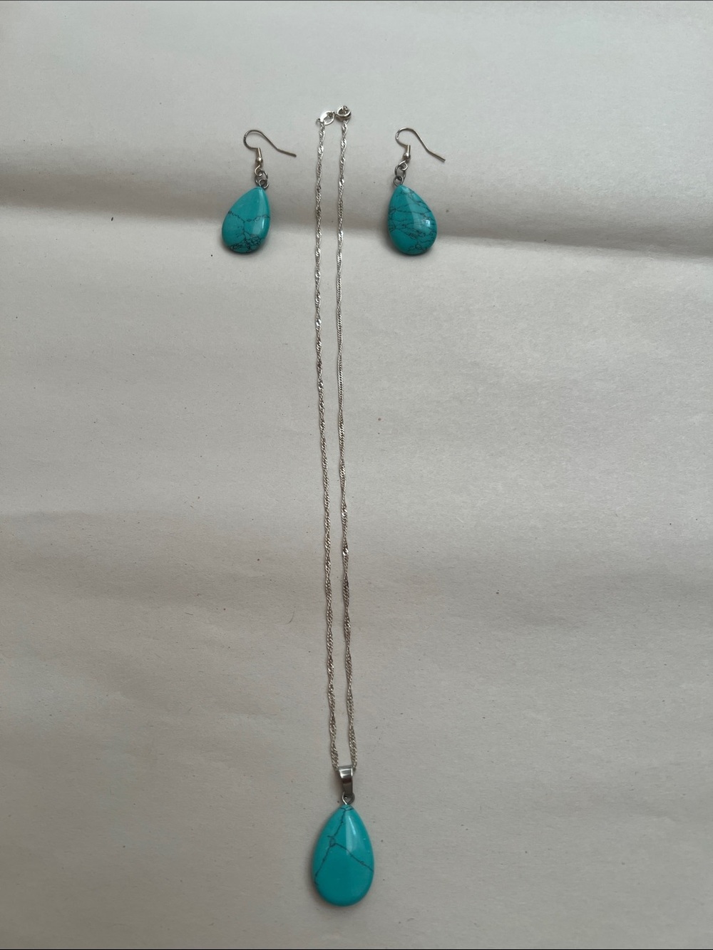 Turquoise Teardrop Necklace & Earrings Set - Women Jewelry
